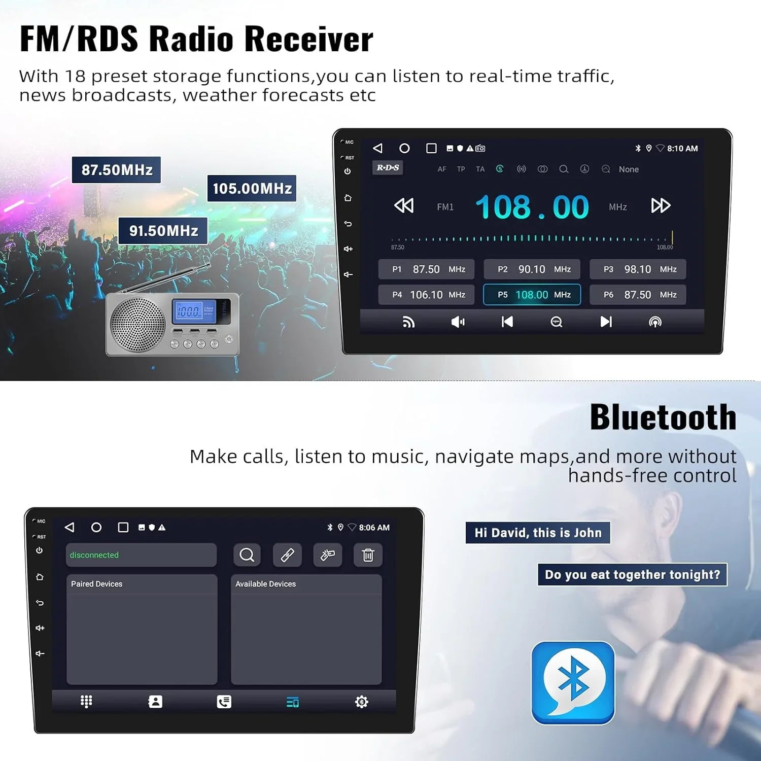 1+32G Car Sizetereo Android 13 Carplay,10.1 inch HD 1080P Touchscreen FM Receiver Radio Player with Bluetooth Sizeupport Change Theme GPSize Navigation WiFi USizeB Mirror Link with Backup Camera