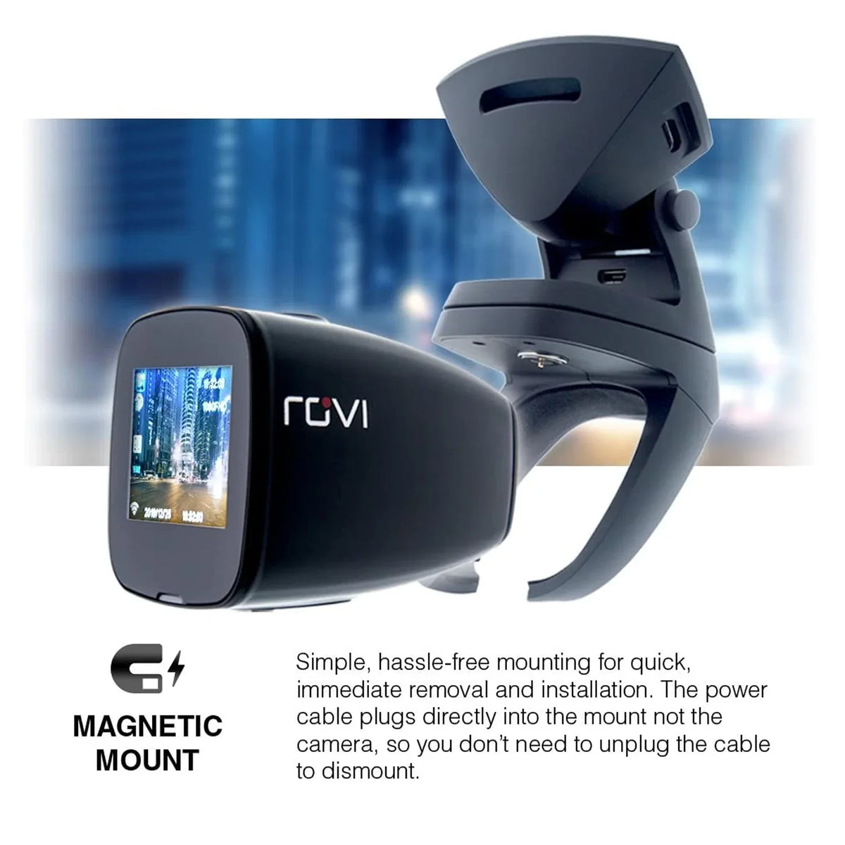 Rovi CL-6001 Magnetic Mount 1080p Full HD High Definition Panoramic Car Dash Camera Recorder with 1.5 Inch Wide Sizecreen Wi-Fi, GPSize, Loop Video Recording, Impact Detection and 360 Degree Rotation