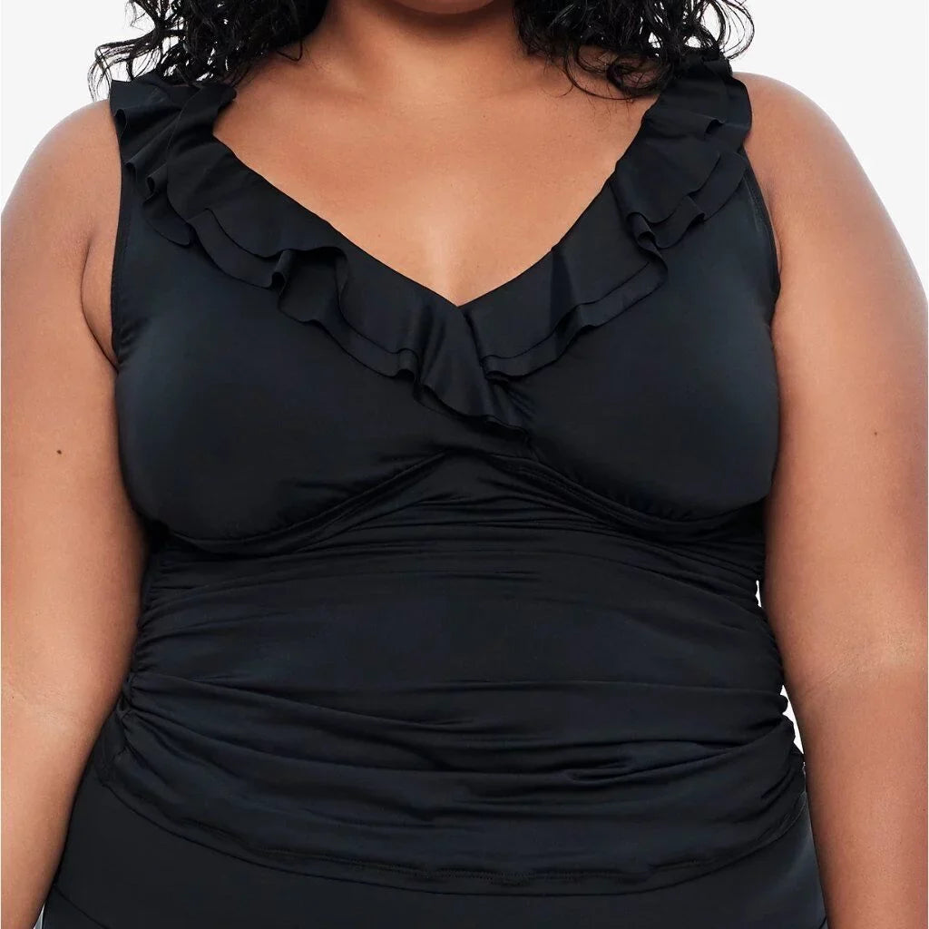 Ralph Lauren BLACK Plus Sizeize Tummy-Control Underwire Ruffled Tankini Top, USize 20W