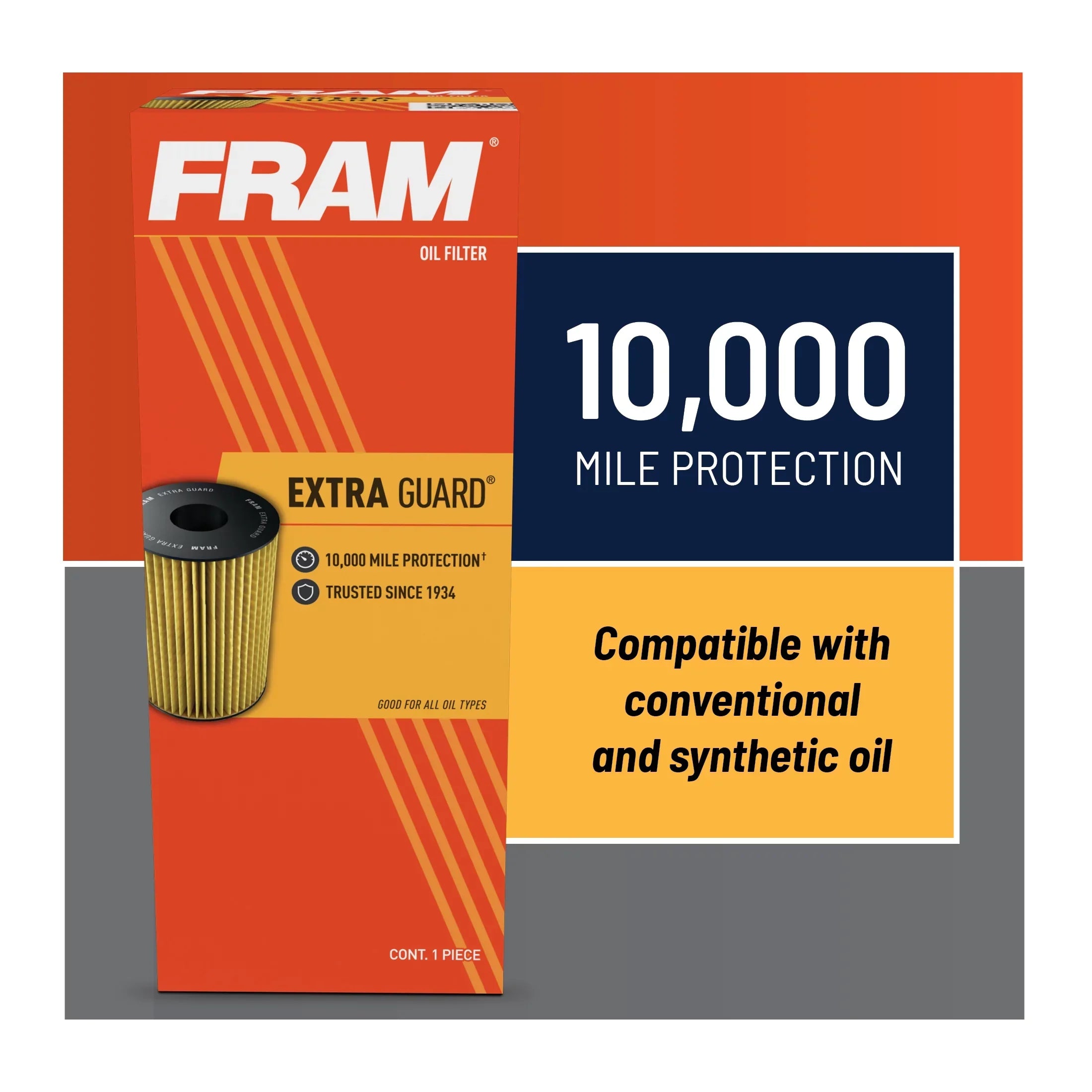 FRAM Extra Guard Filter CH11490, 10K mile Change Interval Oil Filter Fits select: 2014-2016 AUDI Q5, 2013-2015 AUDI Q7