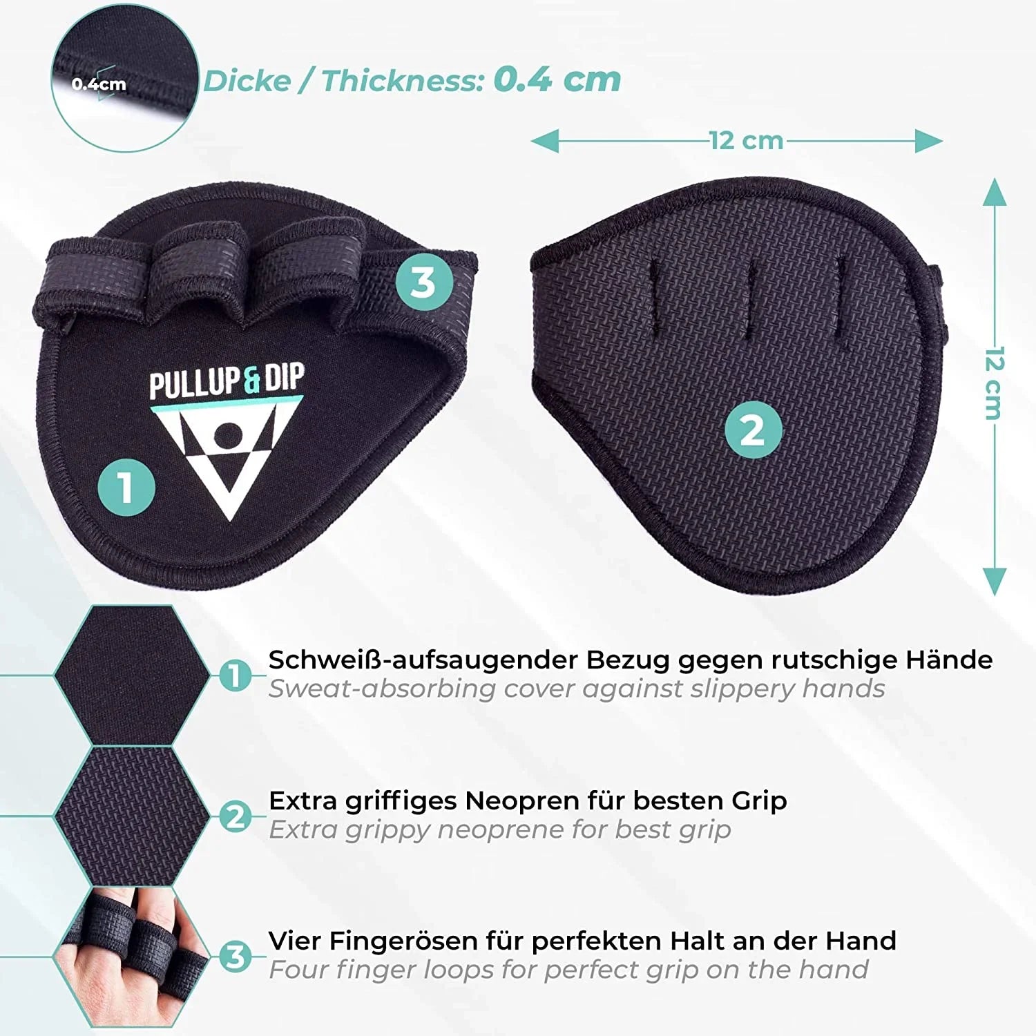 PULLUP & DIP Neoprene Grip Pads Lifting Grips, The Alternative to Gym Workout Gloves, Lifting Pads for Weightlifting, Calisthenics & Powerlifting, No more sweaty Gym Gloves