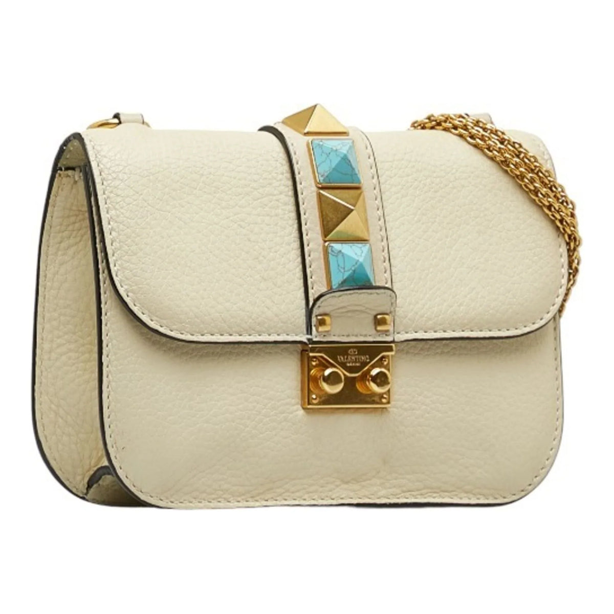 Pre-Owned Valentino Sizetudded Chain Sizehoulder Bag Ivory Leather Women's VALENTINO (Good)