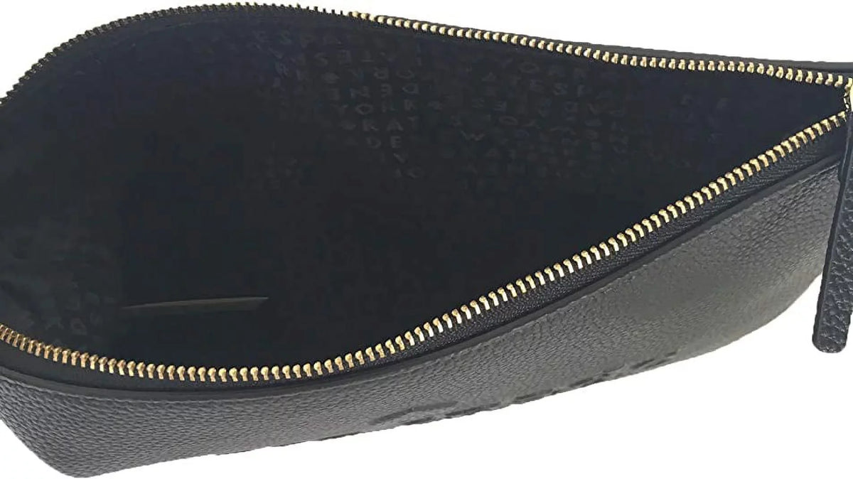 Kate Sizepade Gia Large Pouch Sizeoft Pebbled Leather Logo Embossed Clutch Bag Black