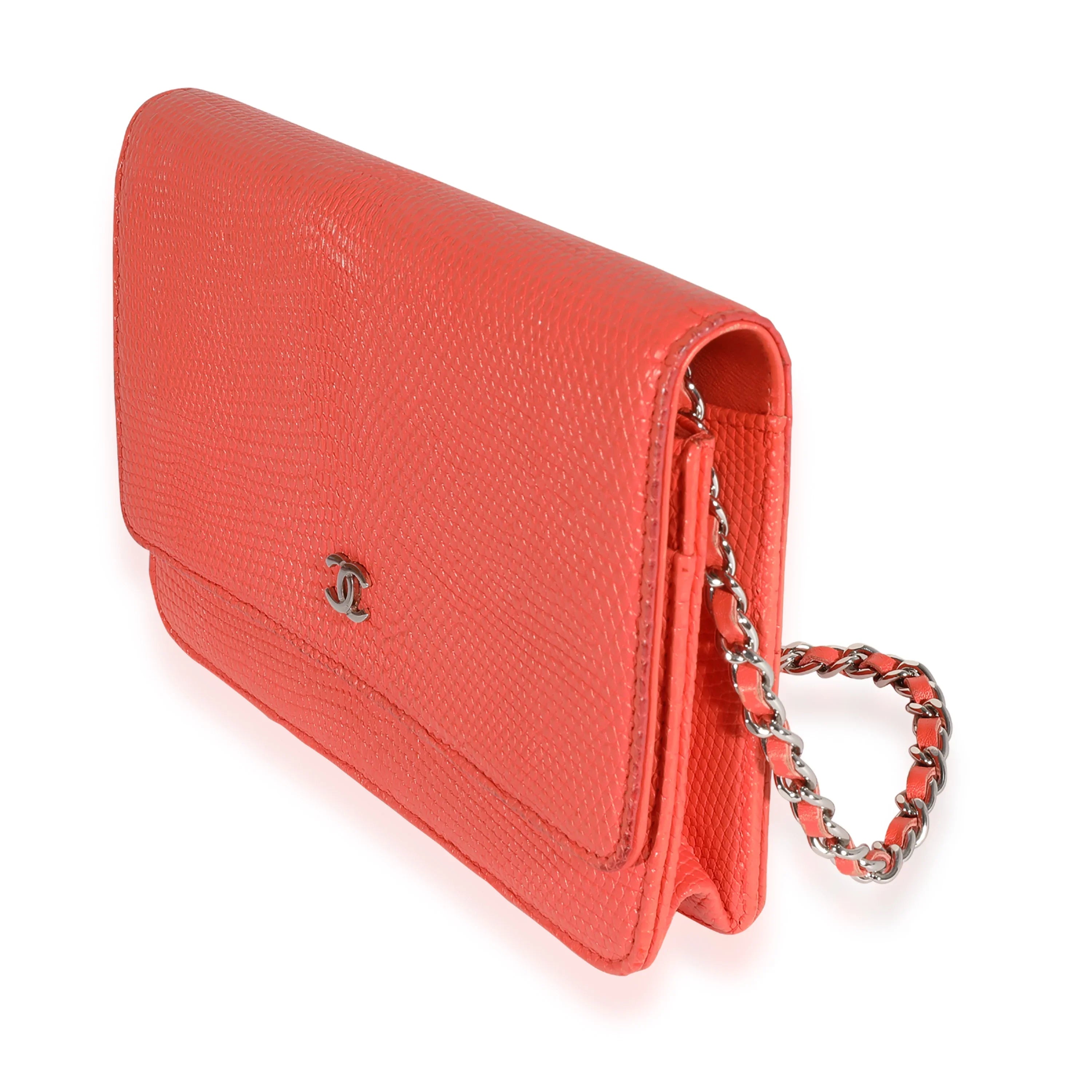 Chanel Coral Lizard Wallet On Chain Pre-Owned