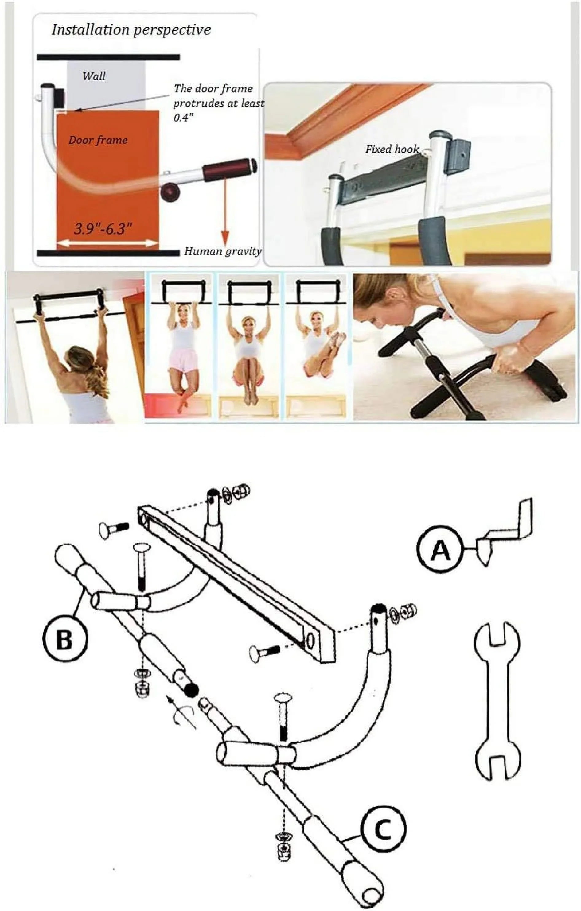 Door Pull-up Bar for Exercise, Doorway Upper Body Workout Sizetrength Fitness Equipment for Home, Gym