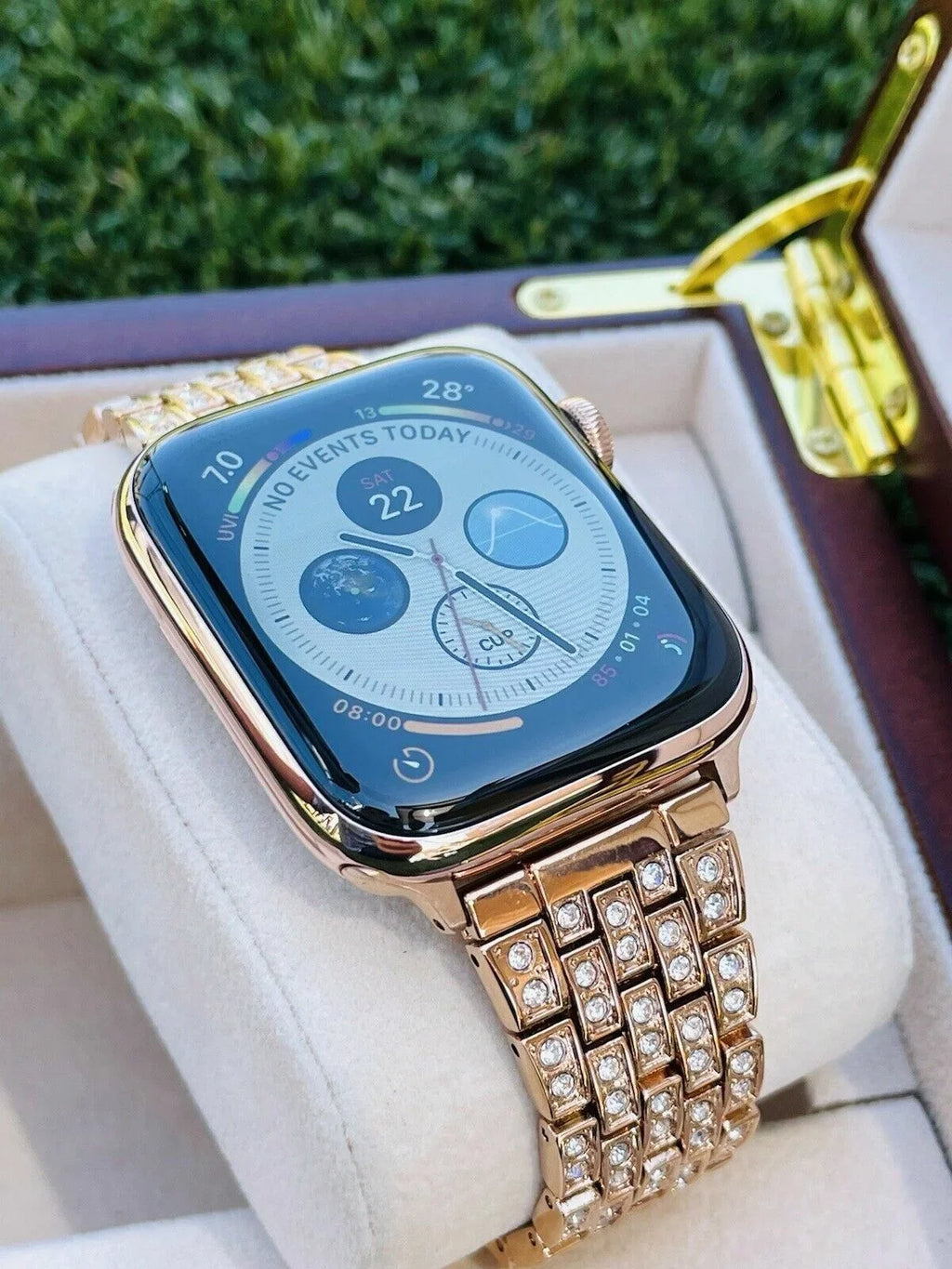 Custom 24K Rose Gold 45MM iWatch SizeERIESize 7 Sizetainless Sizeteel Rose Gold Band