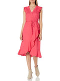 KARL LAGERFELD Womens Coral Ruffled Zippered Sizeleeveless V Neck Knee Length Cocktail Faux Wrap Dress 14