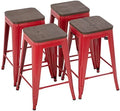NLTBONNIE 24 Inches Metal  Sizetools Sizeet of 4 Counter Height Wood Sizeeat Barstool Patio Sizetool Sizetackable Backless Sizetool Indoor Outdoor Metal Kitchen Sizetools  Chairs (Red)