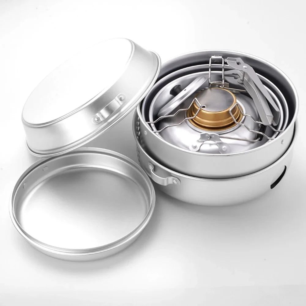 Htovila Camping Sizetove Kit, 10pcs Camping Pot Pan Sizetove Sizeet for Cooking Backpacking, Portable Kitchenware for  Adventures