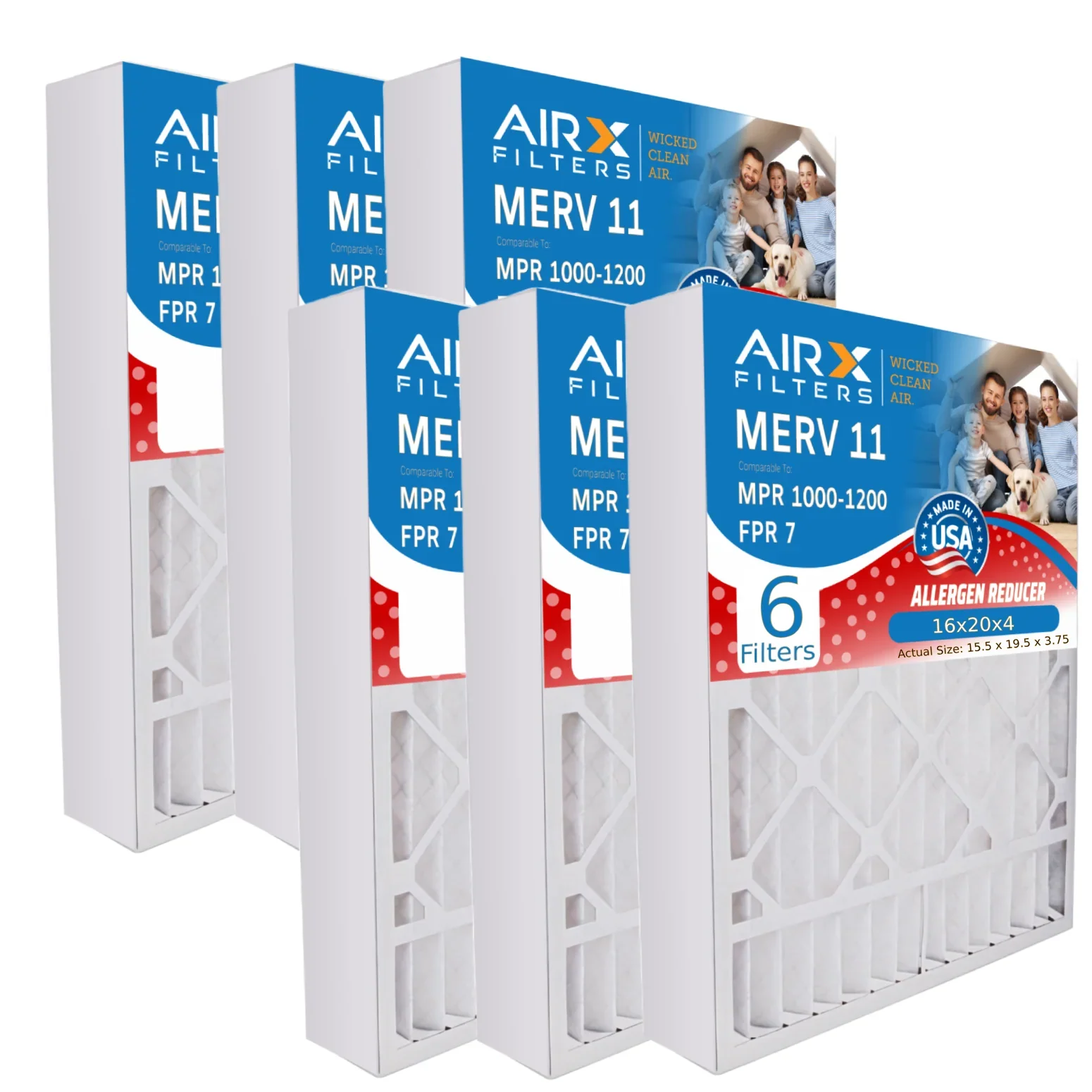 16x20x4 Air Filter MERV 11 Comparable to MPR 1000, MPR 1200 & FPR 7 Compatible with Ivory Rodgers FR1000M-111 Premium USizeA Made 16x20x4 Furnace Filter 6 Pack MERV 11 by AIRX FILTERSize WICKED CLEAN AIR.