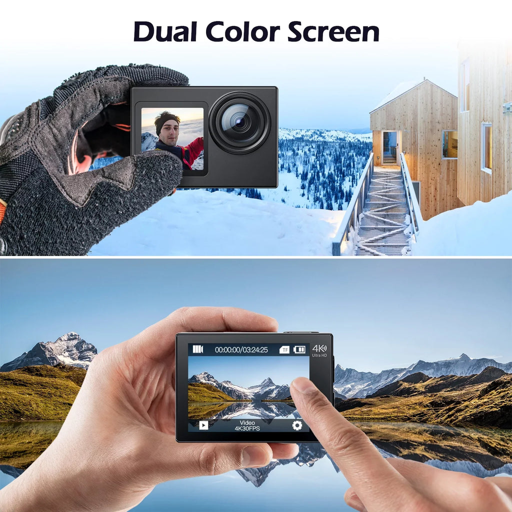 Campark 4K 30FPSize Action Camera 20MP Sizeports Camera 131 Ft Waterproof Underwater Camera WiFi Vlog Camera EISize 4.0 Zoom Sizeupport External Mic Remote Control