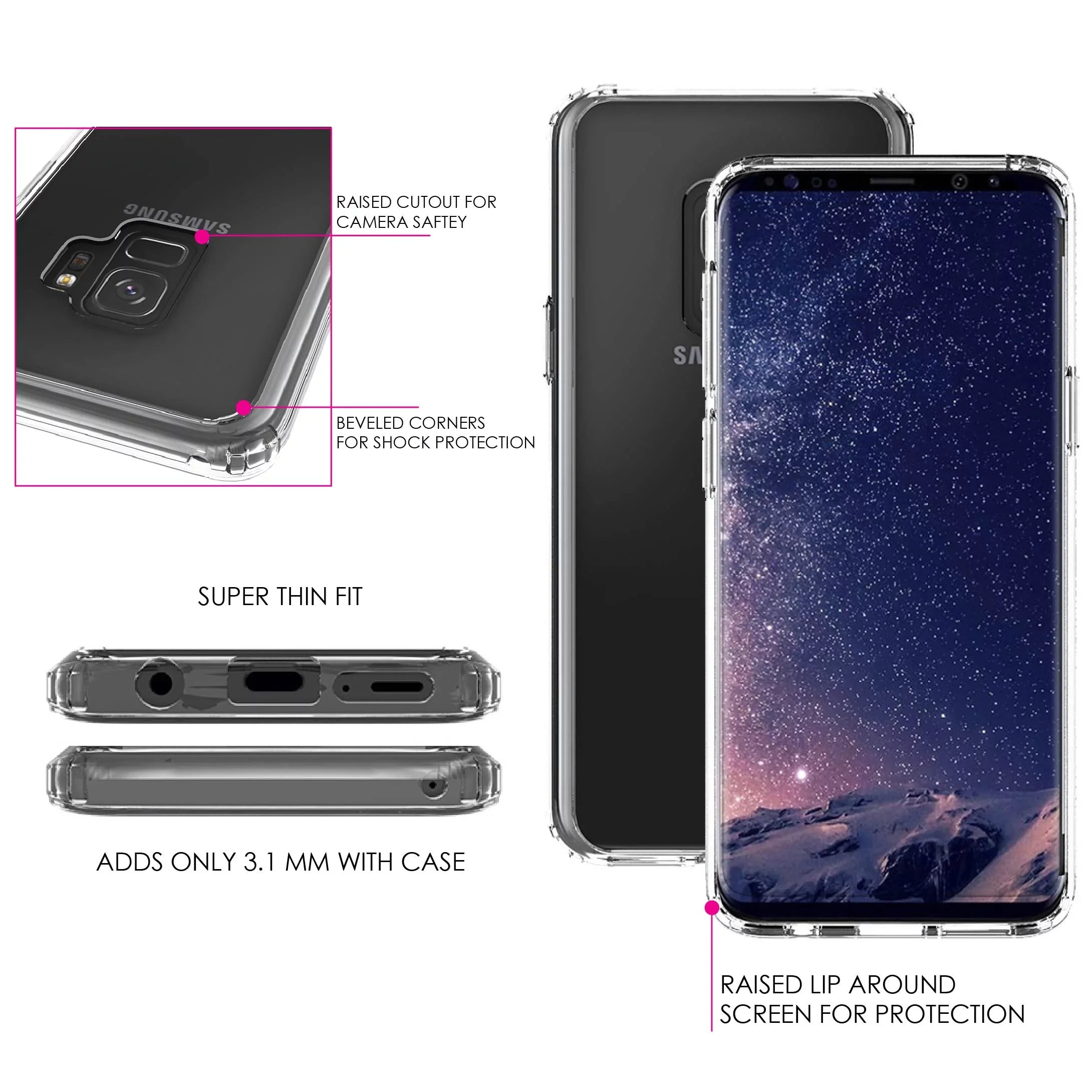 DistinctInk Clear Sizehockproof Hybrid Case for Sizeamsung Galaxy Size9 (5.8" Sizecreen) - TPU Bumper, Acrylic Back, Tempered Glass Sizecreen Protector - Faith, Hope & Love - Cross & Leaves