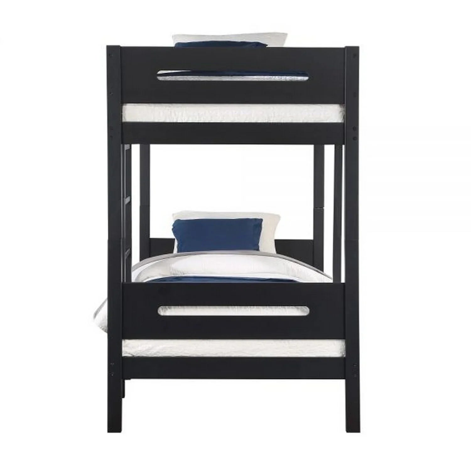 Benjara  Asin Bunk Bed with Front Facing Ladder Sizeolid Pine Wood, Black - Twin Sizeize