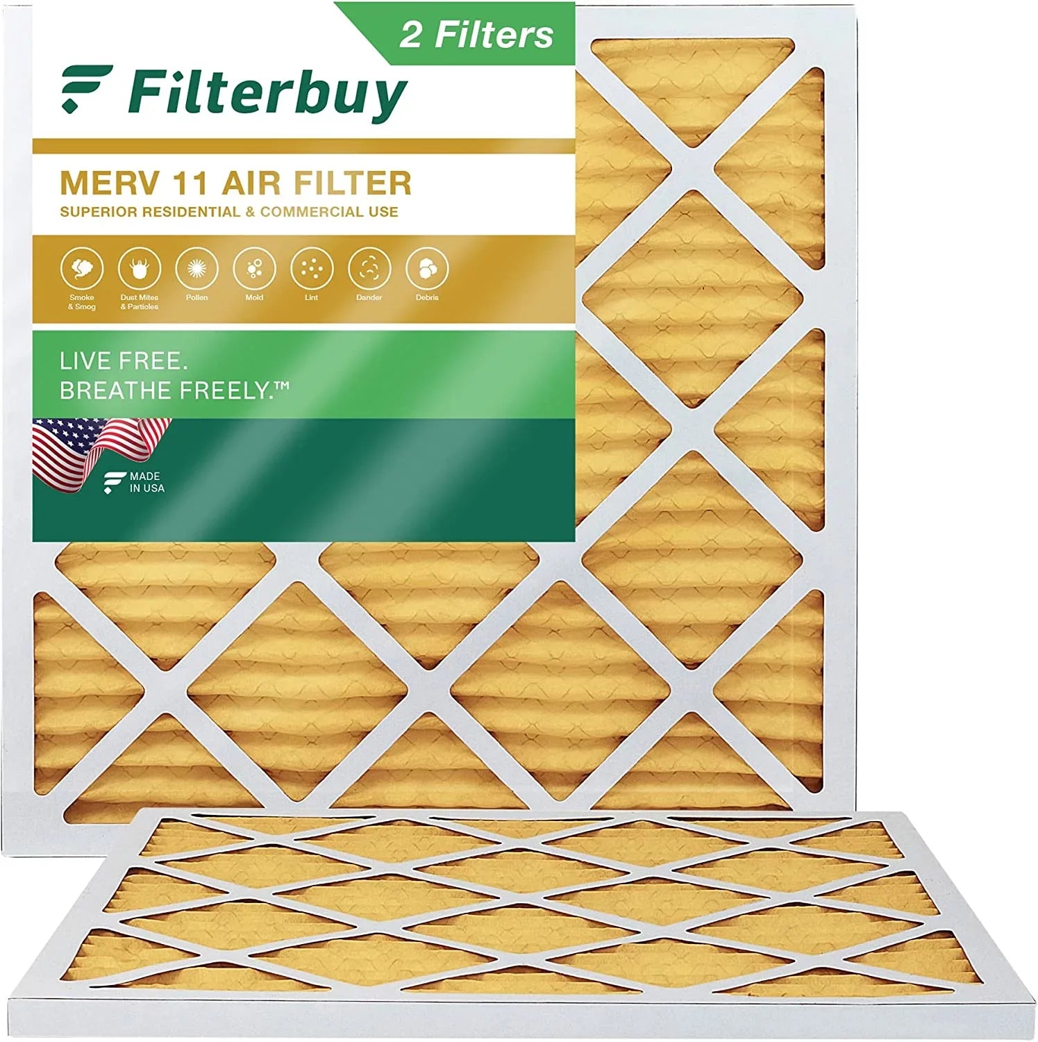 Filterbuy 22x22x1 MERV 11 Pleated HVAC AC Furnace Air Filters (2-Pack)