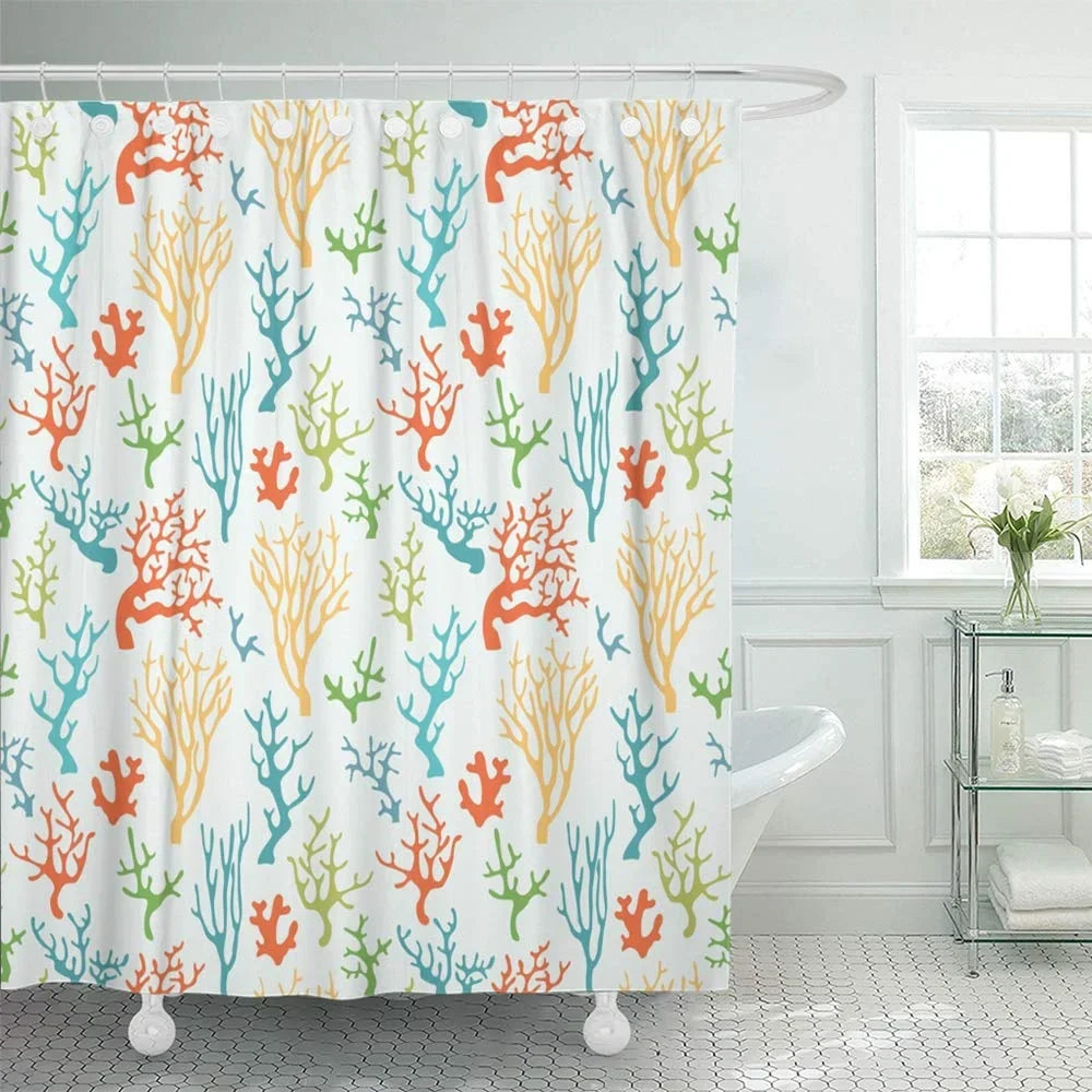 KSizeADK Reef Colorful Coral Ocean Sizeea Tropical Abstract Graphic Life Marine Sizehower Curtain Bath Curtain 66x72 inch