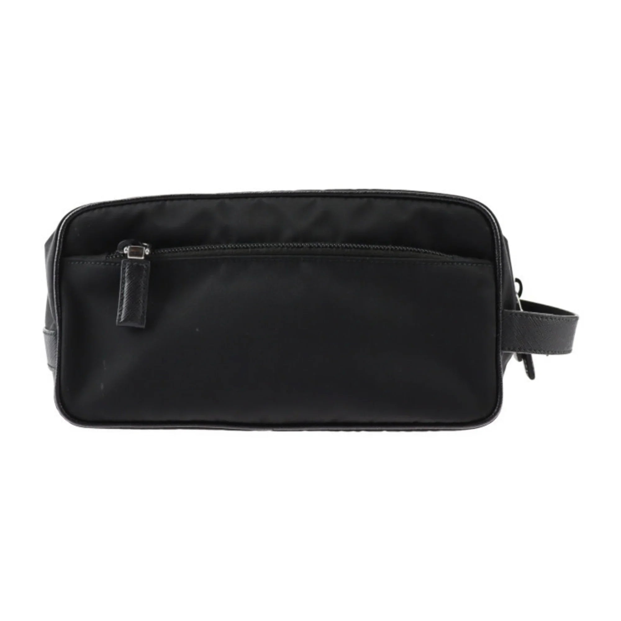 Pre-Owned PRADA Prada second bag 2NA819 nylon leather black silver hardware clutch handbag triangle logo (Good)