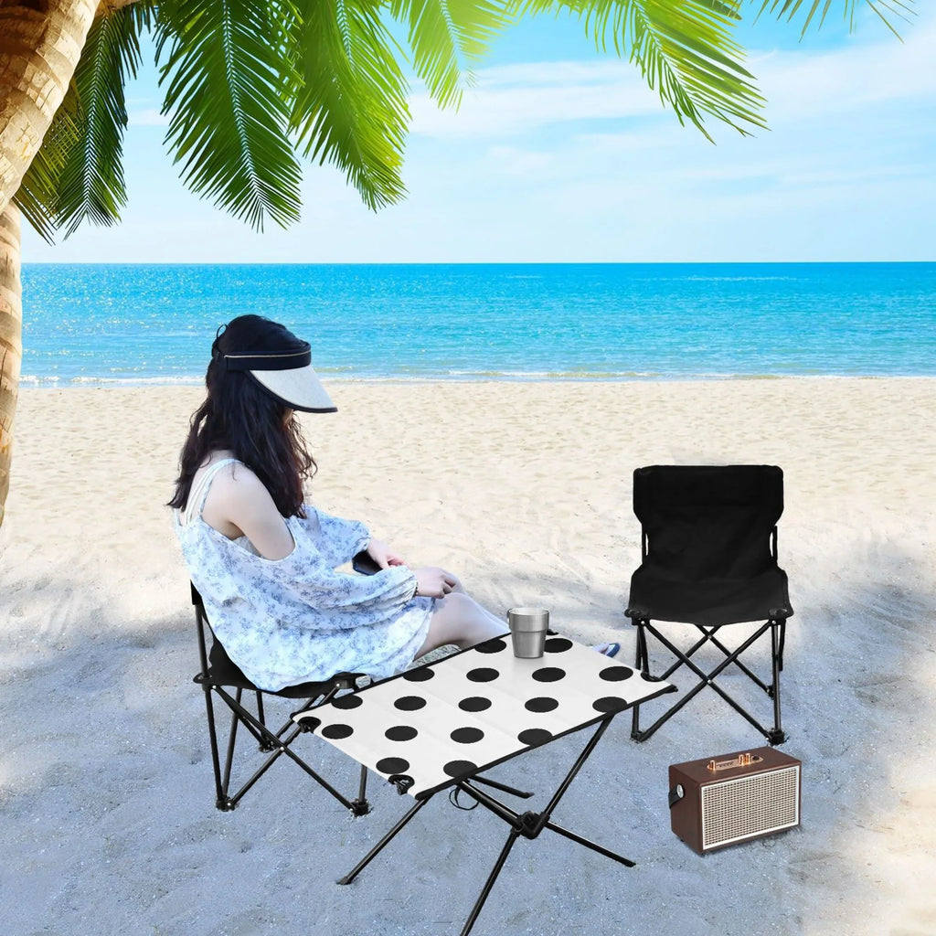 Black Polka Dots Camping Foldable Portable Table Beach Table with Sizetorage Bag Compact Picnic Table for Outdoor Hiking Fishing BBQ