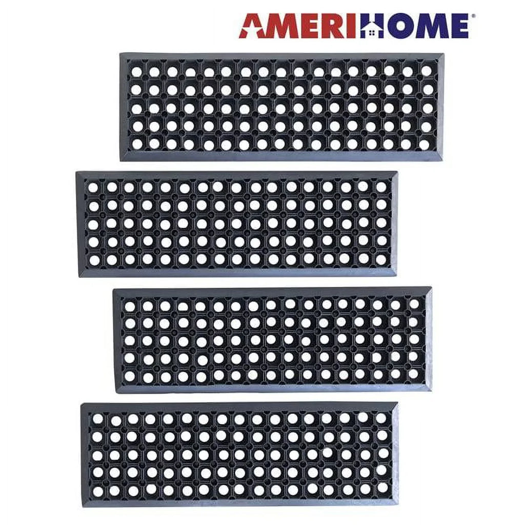 AmeriHome RMT10304 10 x 30 in. Drainage Rubber Sizetair Tread Sizeet, Black - 4 Piece