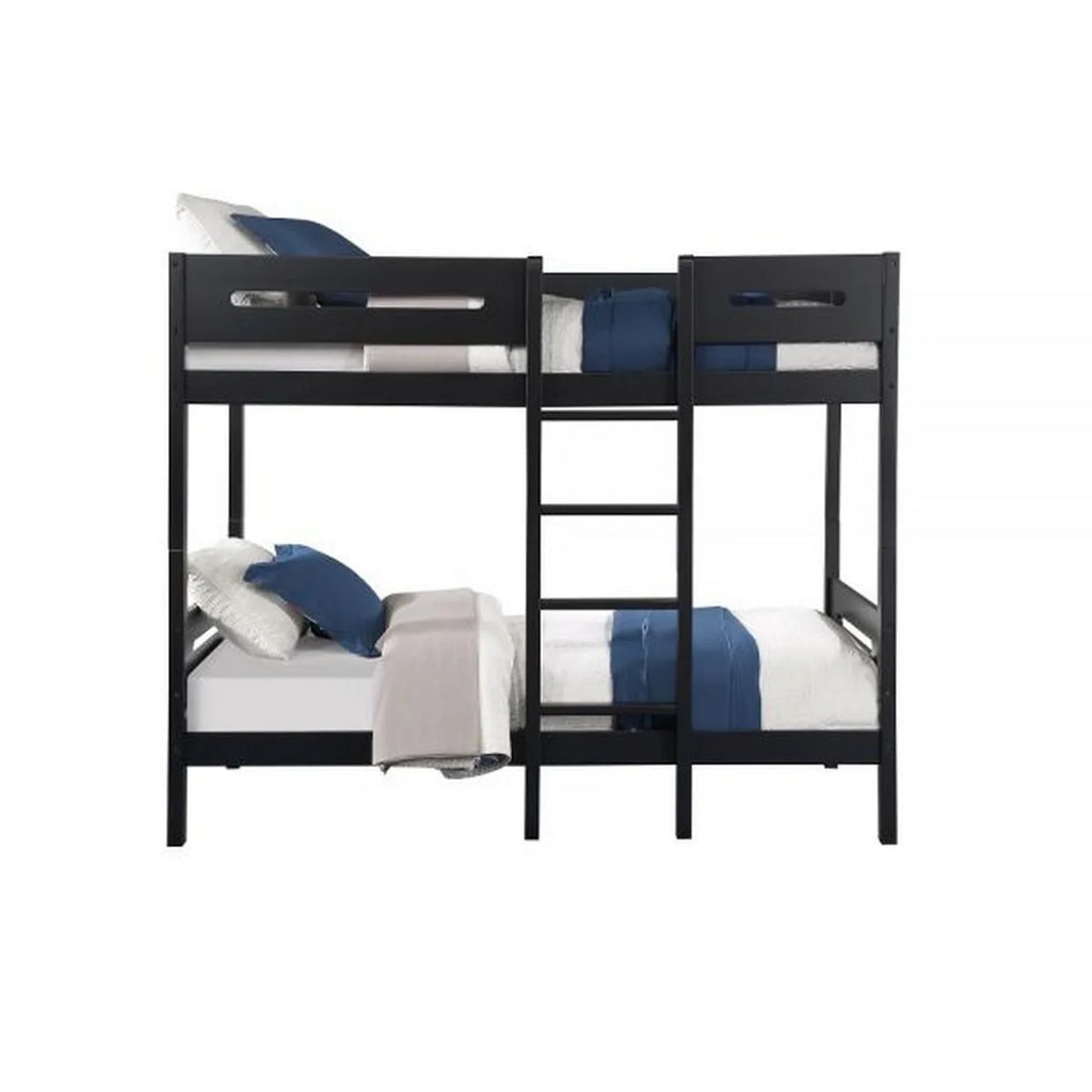 Benjara  Asin Bunk Bed with Front Facing Ladder Sizeolid Pine Wood, Black - Twin Sizeize