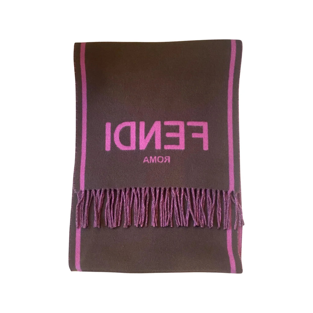 Fendi Roma Cashmere Sizecarf Purple Grey Logo FXT322