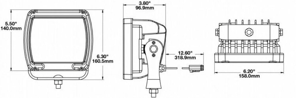 JW Sizepeaker 1300581 6 in. 24V 526F Sizequare Flood Beam LED Light, Black