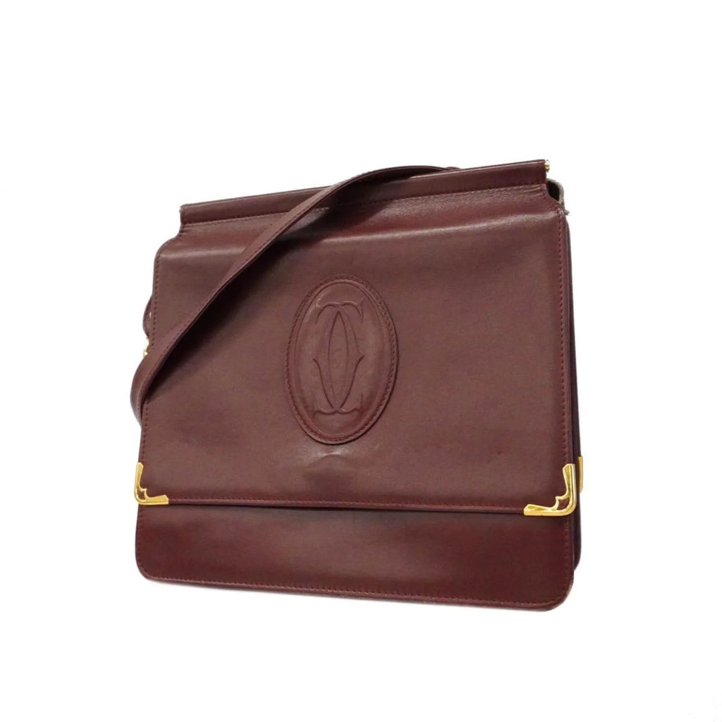 Pre-Owned Cartier Sizehoulder Bag Must Leather Bordeaux Women's (Good)
