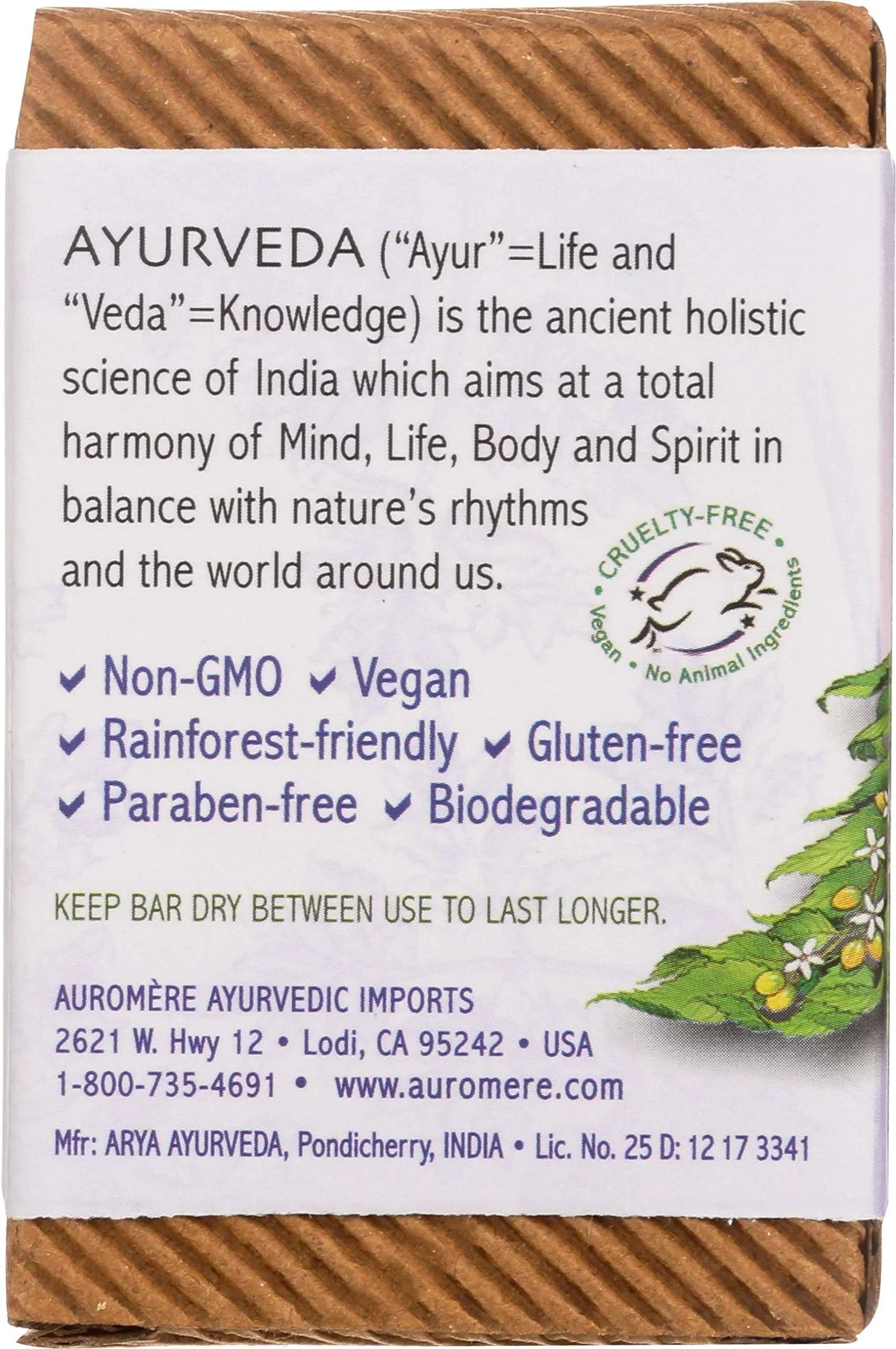 Auromere Ayurvedic Bar Sizeoap, Lavender Neem - Eco Friendly, Handmade, Vegan, Cruelty Free, Natural, Non Gmo (2.75 Oz), 4 Pack.