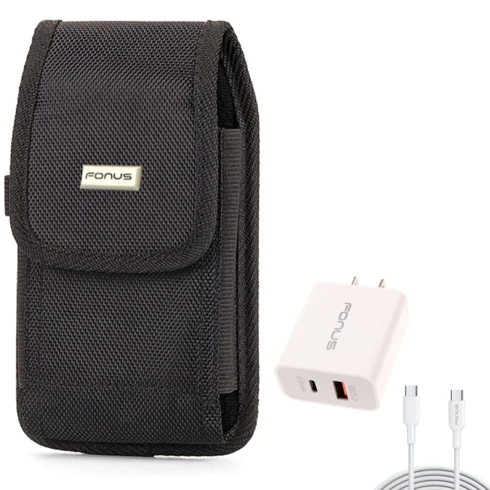 Holster Rugged Case Belt Clip w 6ft Long Cable Fast Type-C 36W PD Home Charger for Nokia X100, G10 G300 - Nubia RedMagic 5Size - OnePlus 7T, 6T, 8, 6, 9, Nord N200 5G N100 N10 5G, Pro, UW