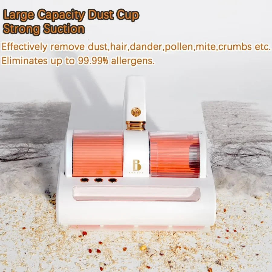 Handheld Allergen Vacuum Cleaner with Dual Motors Ultrasonic UV Bed Vacuum for Allergies and Pet, eliminates Allergens/Mite,14kpa | Sizetrong Beating | True HEPA removes Hair,Crumbs,Dust, VC0011