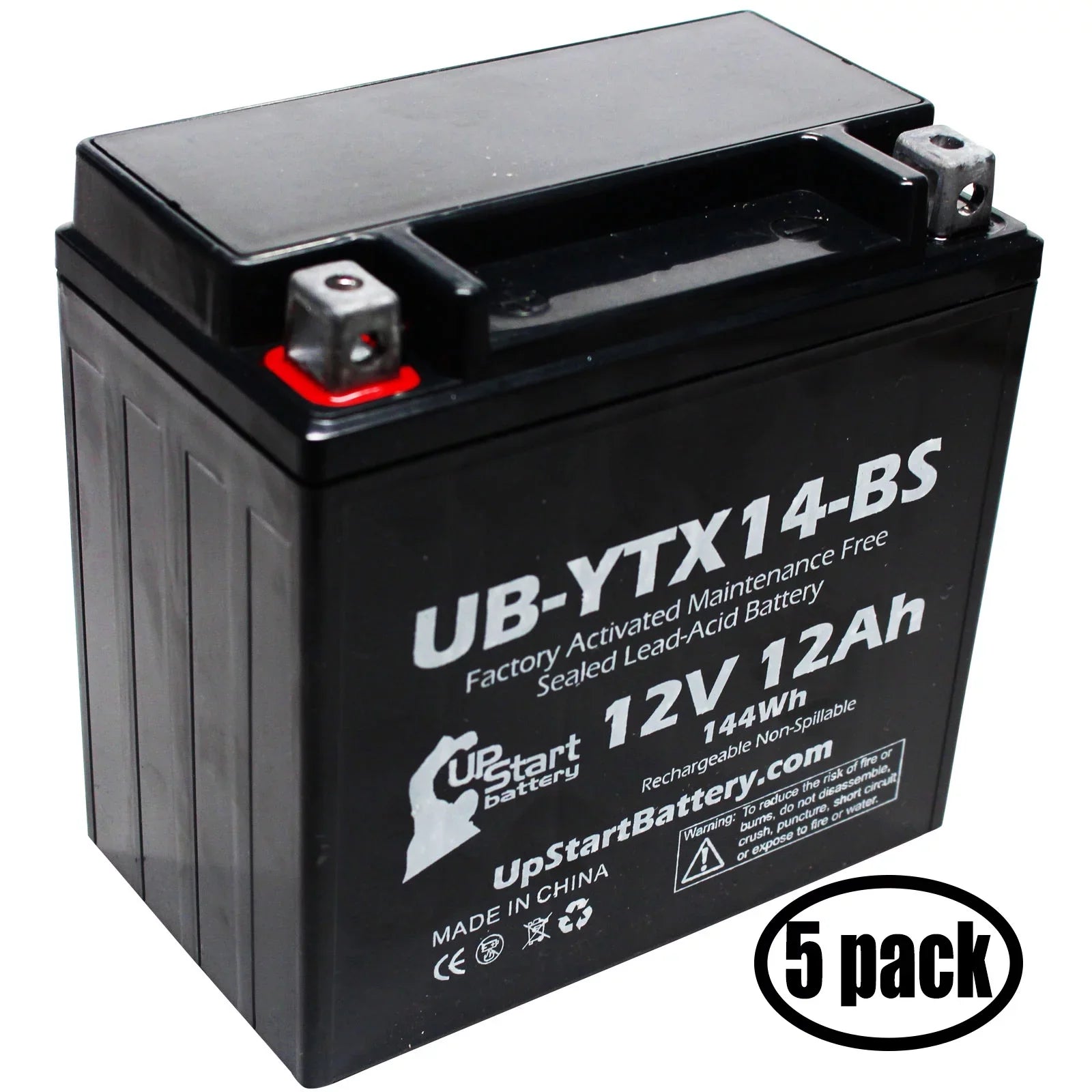5-Pack UpSizetart Battery Replacement for 1998 Yamaha YZF1000R 1000 CC Factory Activated, Maintenance Free, Motorcycle Battery - 12V, 12AH, UB-YTX14-BSize