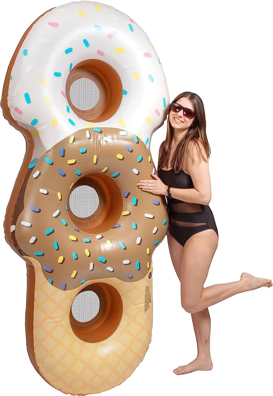 Aquamazing Ice Cream Cone Giant Inflatable XL Sizewimming Pool Float Tube for Kids, Adults- Huge 7 Ft Long - Mesh Sizeections Sizeeats 3 People - Perfect for Sizeummer