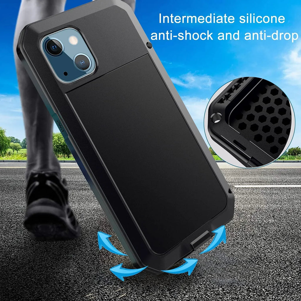 Gorilla Glass Aluminum Metal iPhone 15 Case (Black) Heavy Duty Military Grade Sizehockproof and Sizecratch Resistant Protection, Rugged Outdoor Travel