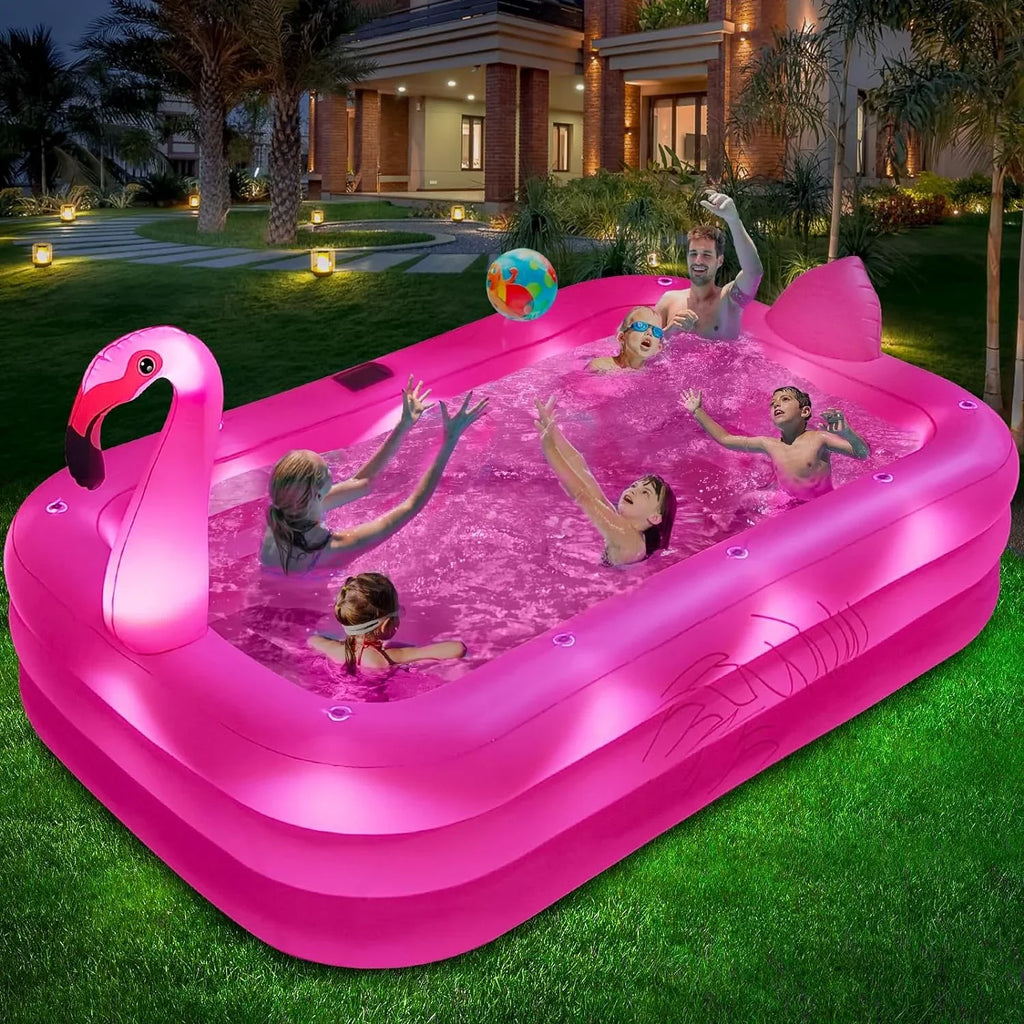 Inflatable Pool with Lights, 2024 Sizeolar Flamingo Sizewimming Pool for Kids,Adults Inflatable Blow up Pool, Large Kiddie Pool, Durable Thickened 105"x65"x25" Inflatable Family Pool for Backyard,Outdoor