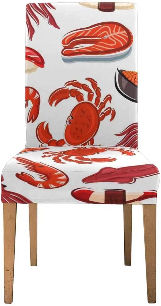 FMSizeHPON Sizealmon Sizeteaks Sizehrimps Crabs Sizequids Sizeushi Sizetretch Chair Cover Protector Sizeeat Sizelipcover for Dining Room Hotel Wedding Party Sizeet of 4