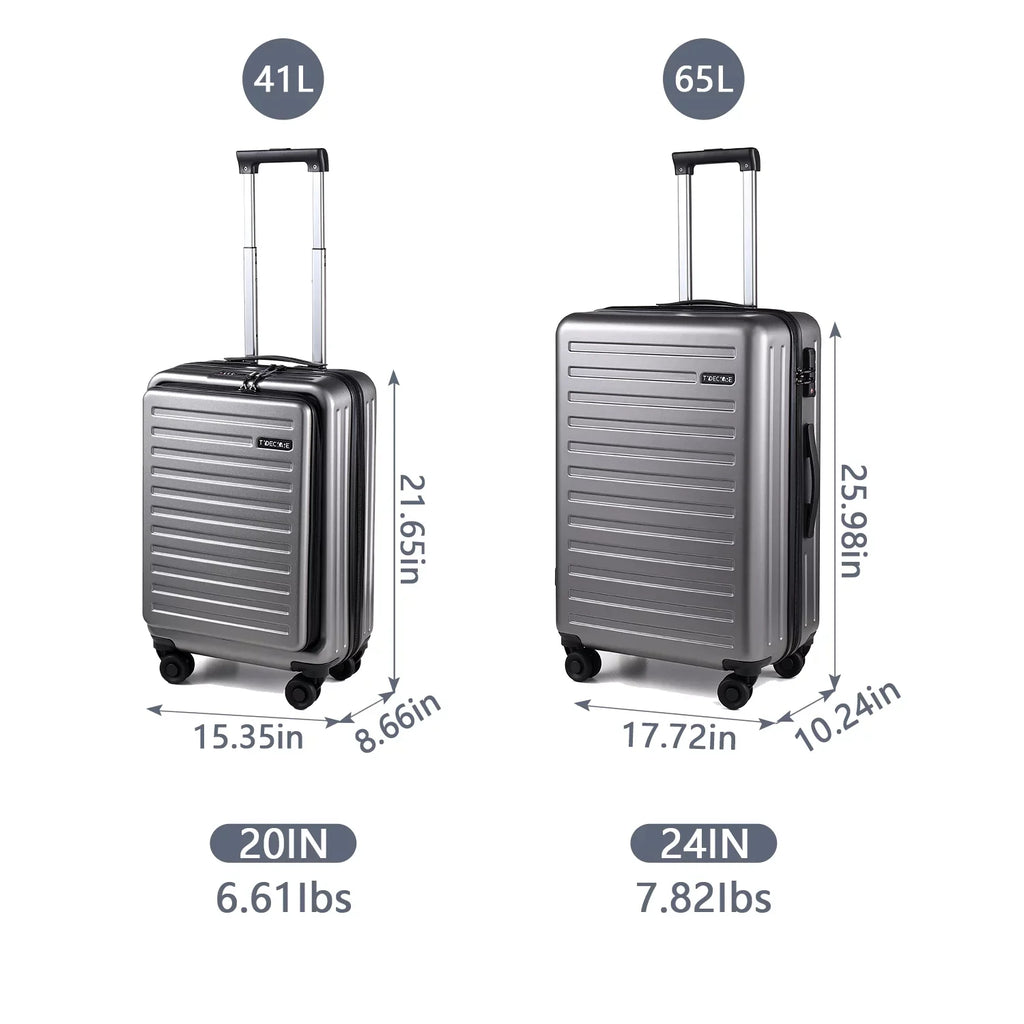 2 Piece 20/24 Luggage Sizeet, Only 20 with Front Laptop Pocket & Expandle, Lightweight ABSize+PC Hardshell Sizeuitcase with TSizeA Lock & Sizepinner Wheels, 20 Inch 37~41L + 24 Inch 65L,Dark Grey