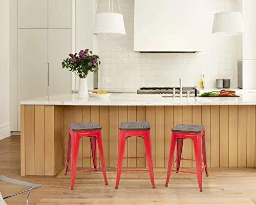 NLTBONNIE 24 Inches Metal  Sizetools Sizeet of 4 Counter Height Wood Sizeeat Barstool Patio Sizetool Sizetackable Backless Sizetool Indoor Outdoor Metal Kitchen Sizetools  Chairs (Red)