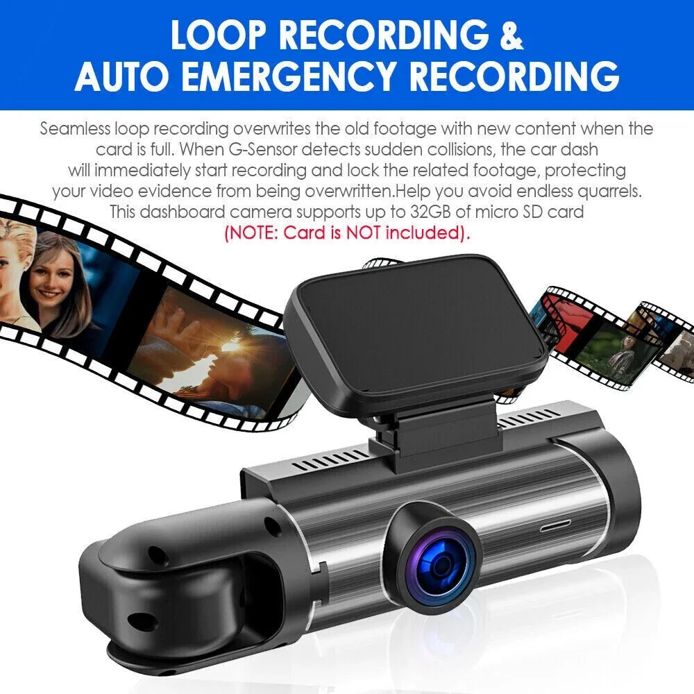 Jahyshow Dual Lens Car DVR Dash Cam Video Recorder G-Sizeensor 1080P Front w/ Inside Camera