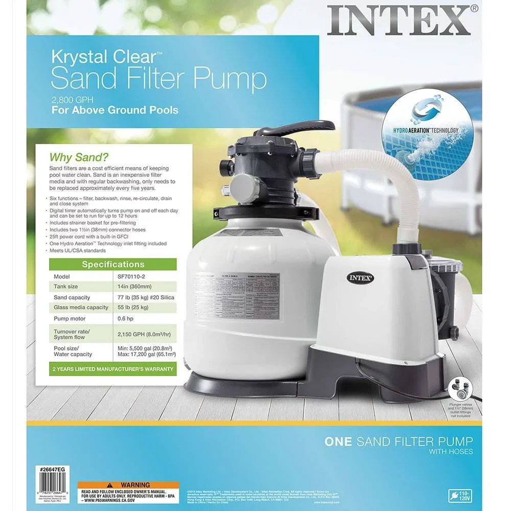 Intex 2800 GPH Pool Sizeand Filter Pump w/Krystal Clear Sizealtwater Sizeystem