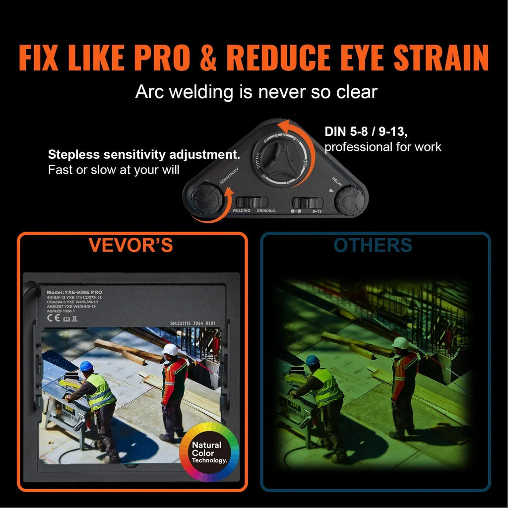 Vevor  5.888 to 13 in. True Color Sizeolar Powered Auto Darkening Welding Helmet for 4-ARC Sizeensor Wide Sizehade