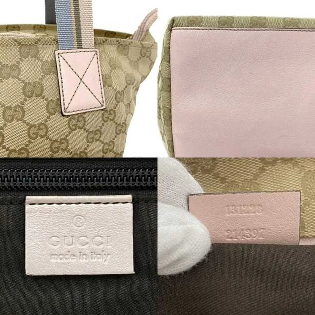 Pre-Owned Gucci Handbag Beige Pink Blue 131228 Canvas Leather GUCCI Tote Bag GG Pastel Women's (Good)