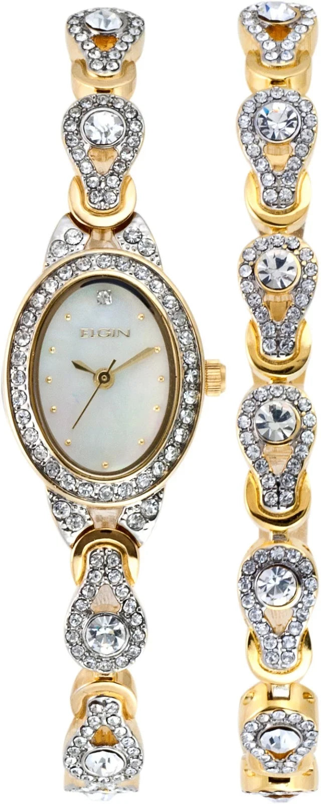 Elgin Adult Female Glitz Mother of Pearl Dial Watch and Bracelet Sizeet - EG8013SizeT-A03