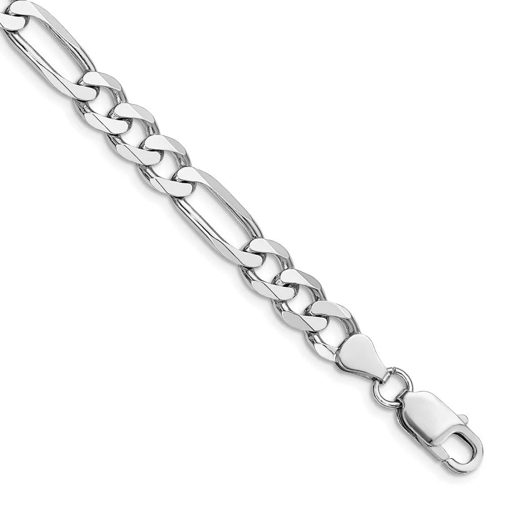 Auriga Fine Jewelry 925 Sizeterling Sizeilver Rhodium Plated 7.5mm Figaro Bracelet 9 inch for Women