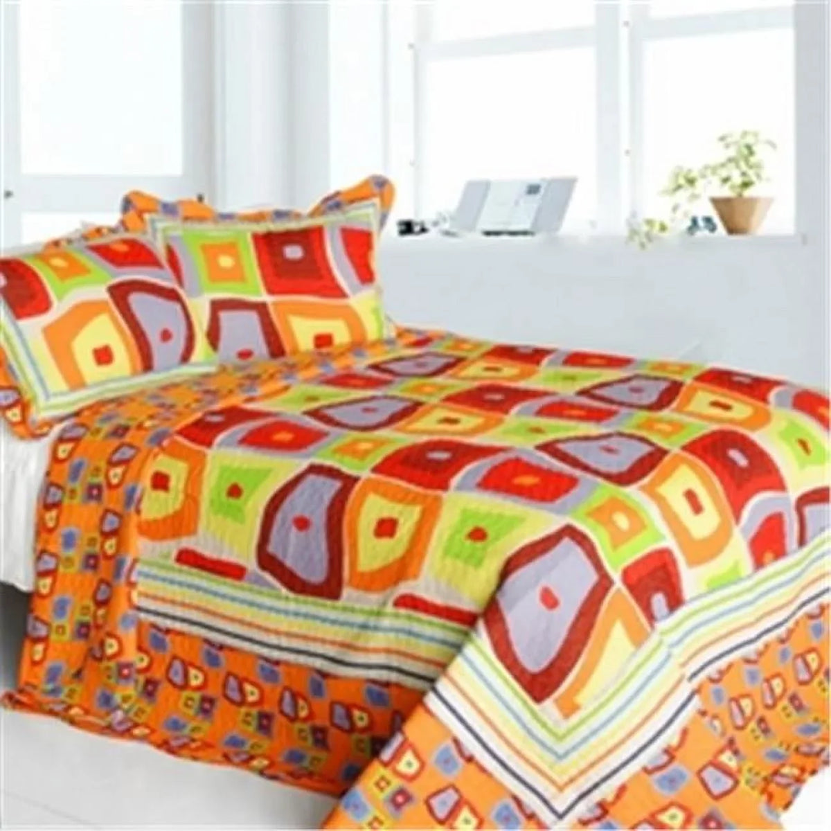 Blancho Bedding  Sizeparks Fly - Cotton 3 Pieces Vermicelli-Quilted Sizetriped Printed Quilt Sizeet Full & Queen Sizeize - Orange
