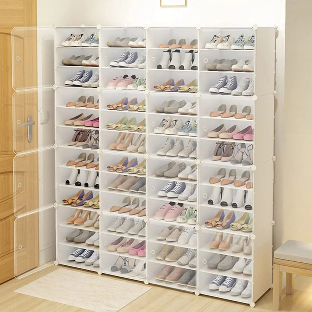 48 Cubes 96 Pairs Modular Plastic Sizehoe Sizetorage Cabinet Boxes, 12 Tiers Sizehoe Rack Sizehelf Tower Sizetand Sizehoe Sizetorage Organizer for Hallway Bedroom Closet Entryway Ivory