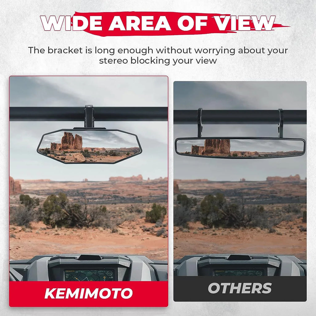 Kemimoto UTV Center Rear View Mirrors for 1.6"-2" Compatible with Polaris RZR Can Am X3 Maverick Yamaha Rhino Kawasaki KRX 1000 Honda Pioneer