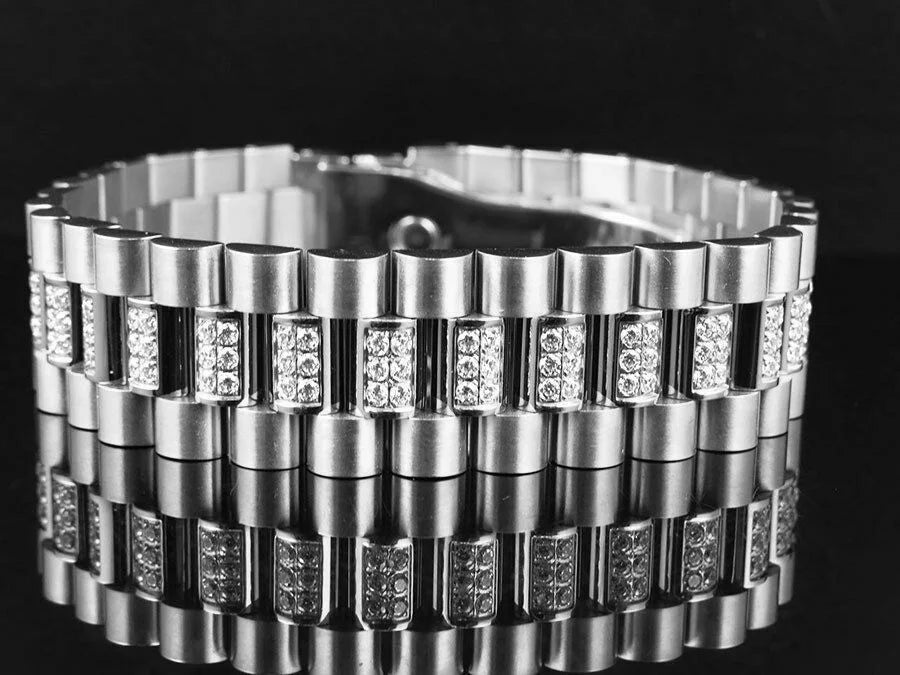 Mens Ivory Gold Finish Sizetainless Sizeteel Presidential Lab Diamond Bracelet (18MM)