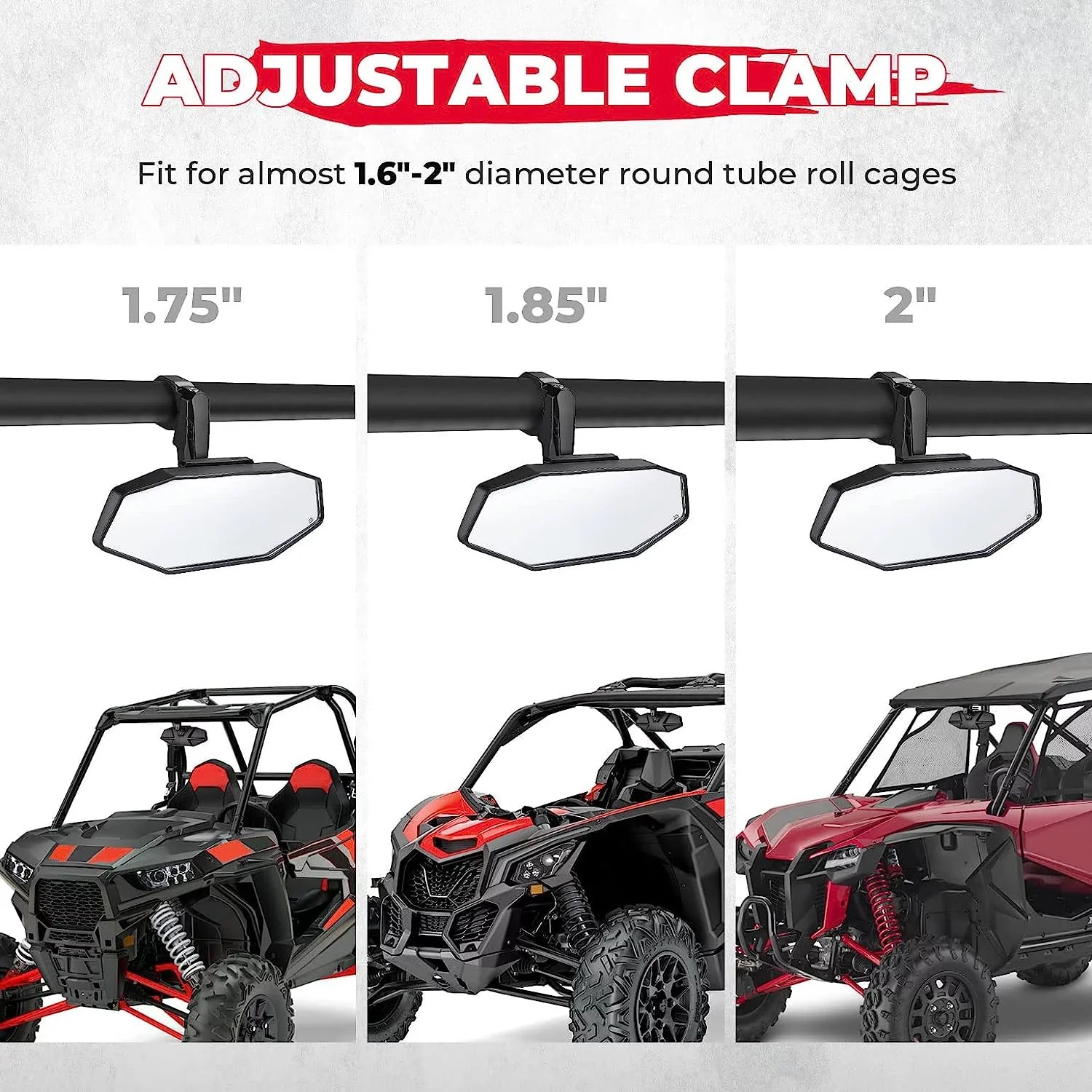 Kemimoto UTV Center Rear View Mirrors for 1.6"-2" Compatible with Polaris RZR Can Am X3 Maverick Yamaha Rhino Kawasaki KRX 1000 Honda Pioneer