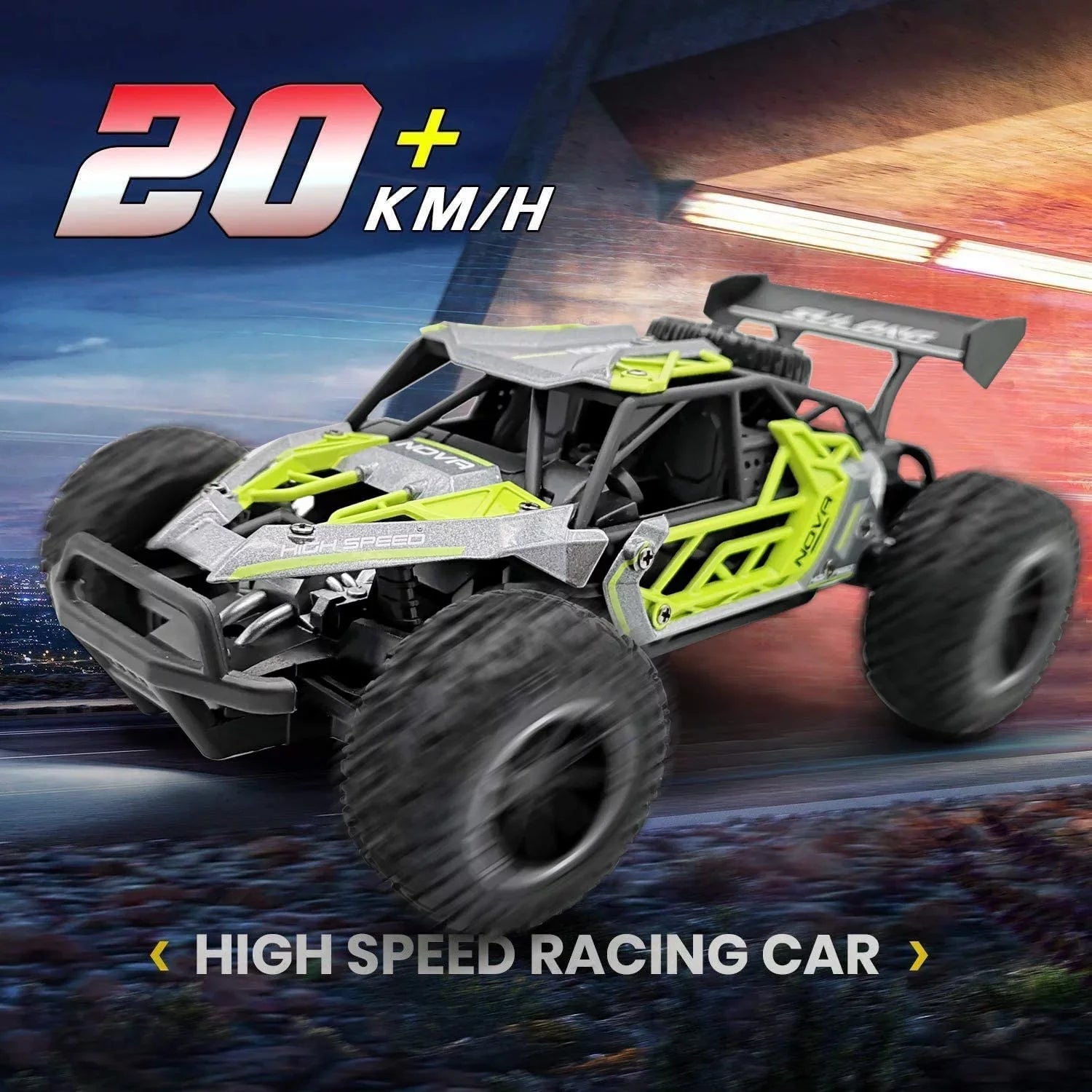 QUN FENG Remote Control Car-2WD RC Cars 22km/h Fast RC CAR Off-Road Vehicle 2.4GHz Radio Racing Cars with 2 Rechargeable Batteries Toys Gift for Boys 8-12 Years Kids Adult (Green)