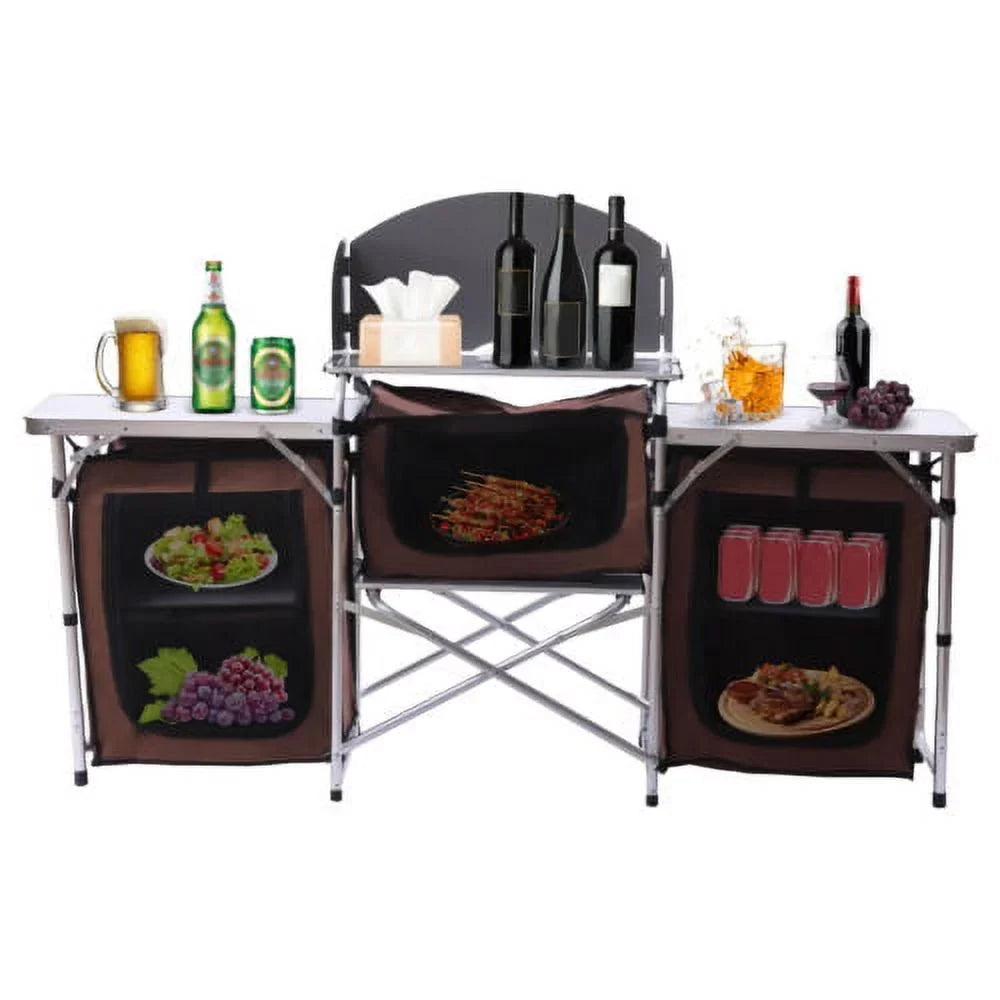 Folding Camping Kitchen Table Picnic Cabinet Table Portable Cooking Sizetorage Rack