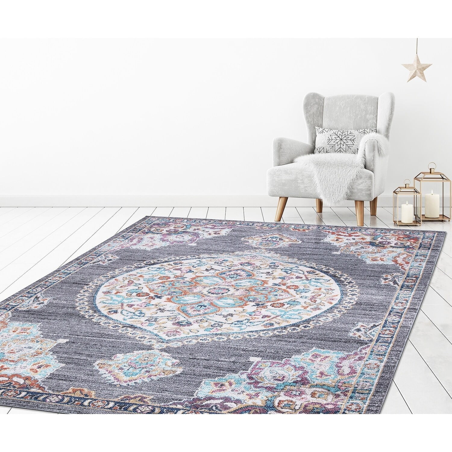 Concord Global Trading 72762 2 x 7 ft. Vintage Oushak Medallion Runner Rug, Gray